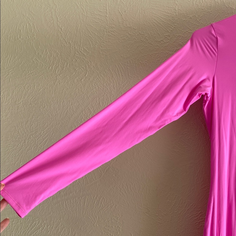 SKIMS Fits Everybody Long Sleeve Crew Neck Maxi Dress, Neon Orchid Pink, Size L - Picture 9 of 14